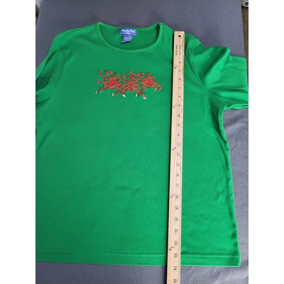 Paradise Bay Misses Size LG Christmas Holiday Reindeer Long Sleeve Shirt Green - Picture 10 of 11